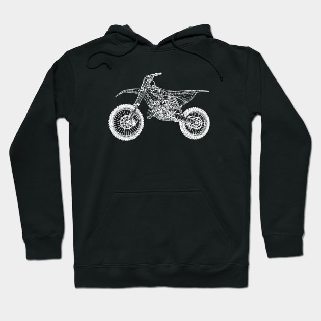 White YZ 125 Bike Blueprint Sketch Art Hoodie by DemangDesign